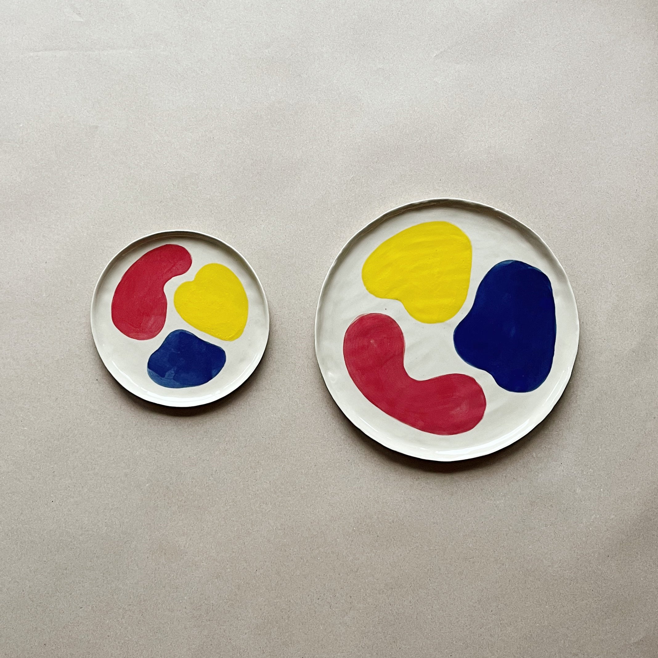 handmade ceramic tricolor dessert plate and tricolor dinner plate